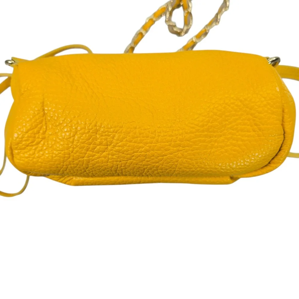 Vera Pelle Yellow Pebbled Leather Convertible Mini Backpack Crossbody Made Italy